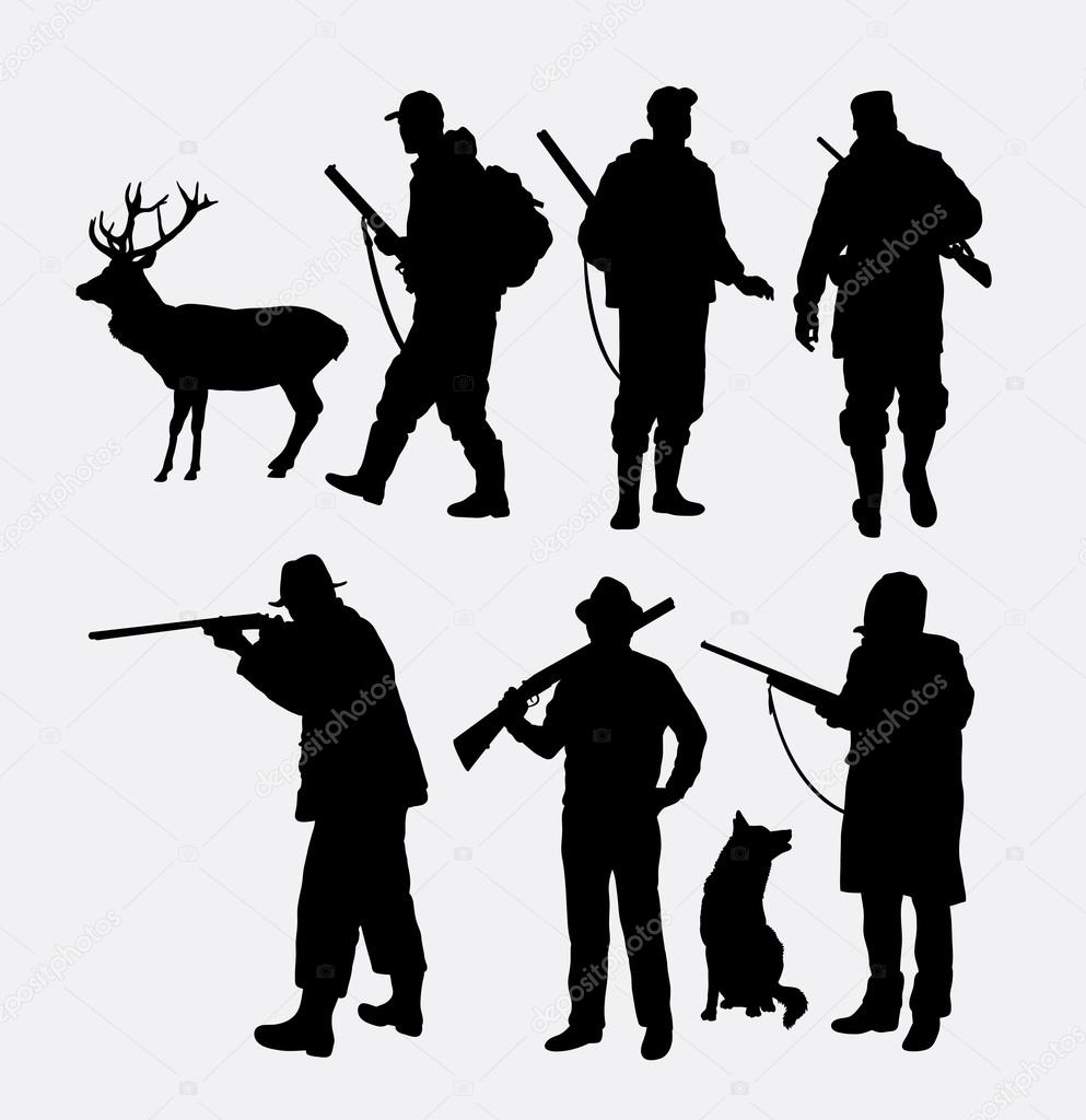 Hunter silhouettes. Male and female animal hunting. Stock Vector by  ©Cundrawan703 89424742