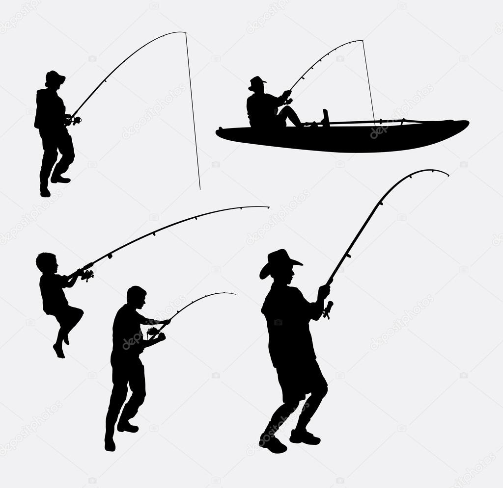 Fishing people silhouettes