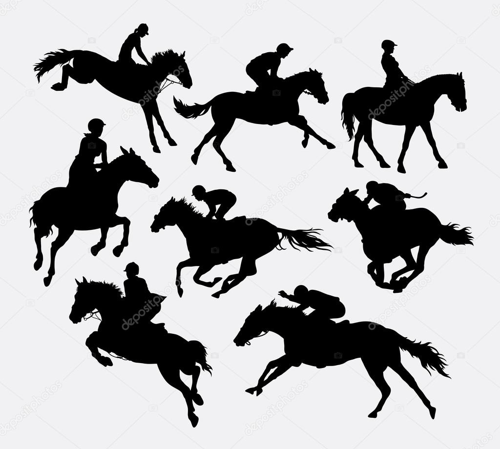 Jockey riding horse silhouettes