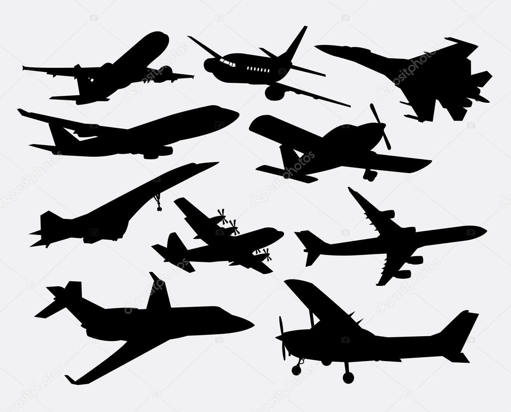 Airplane transportation silhouettes