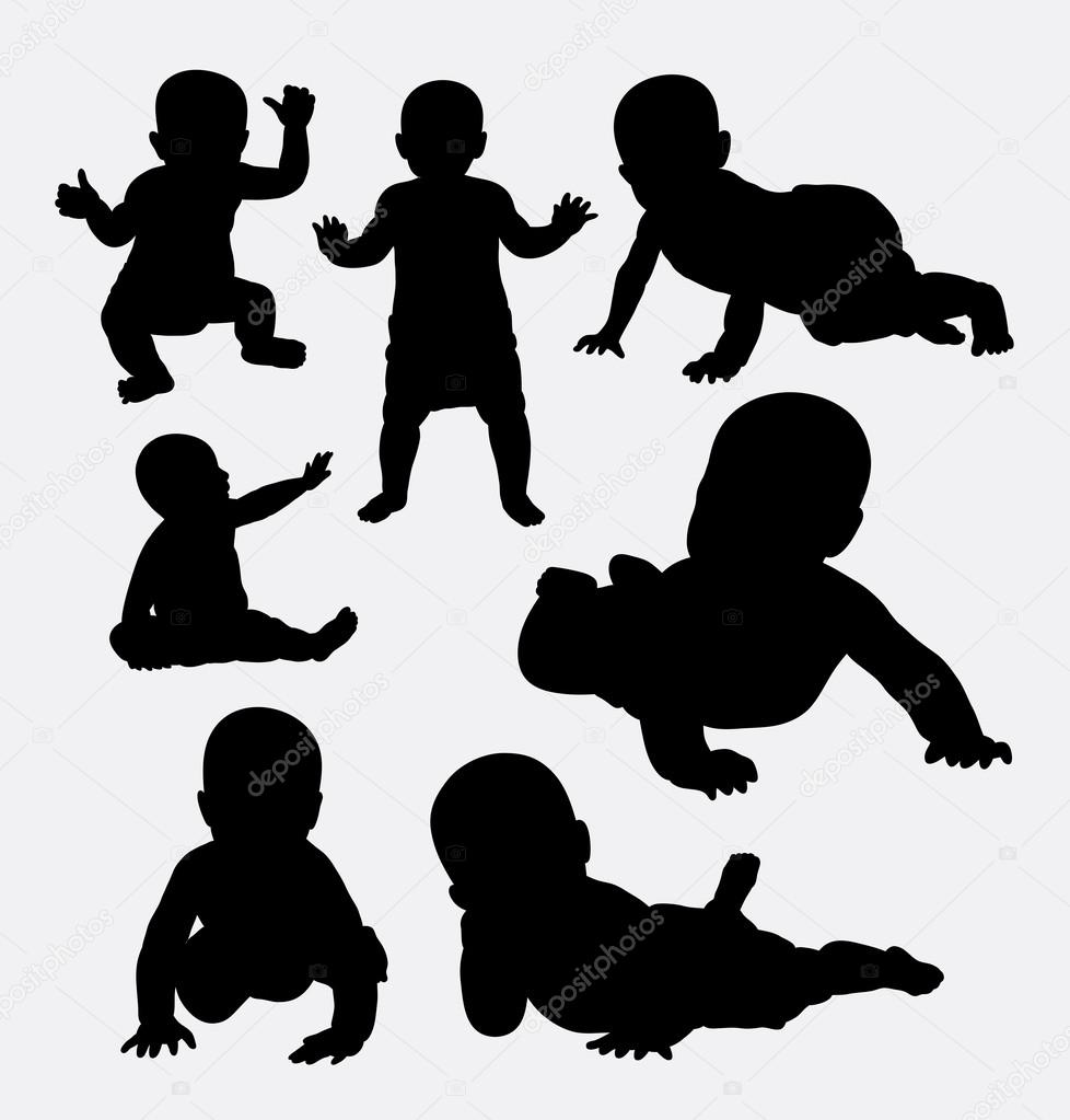 Cute baby action silhouettes. Good use for symbol, logo, web icon, game element, mascot, or any design you want. Easy to use