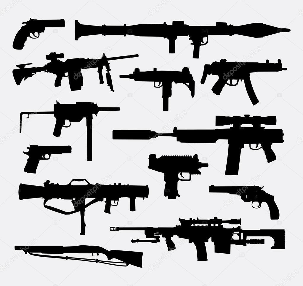 Gun weapon silhouettes. Good use for symbol, web icon, logo, mascot, or any design you want. Easy to use