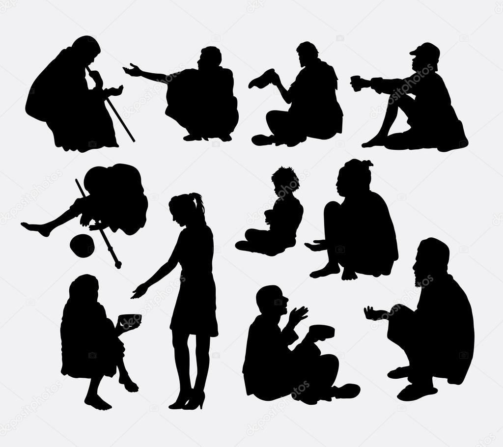 Male and female beggar silhouette. Good use for symbol, logo, web icon, game elements, mascot, or any design you want. Easy to use