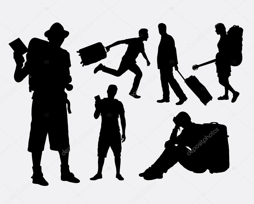 Tourist male and female pose silhouette. Good use for symbol, logo, web icon, game elements, mascot, or any design you want. Easy to use