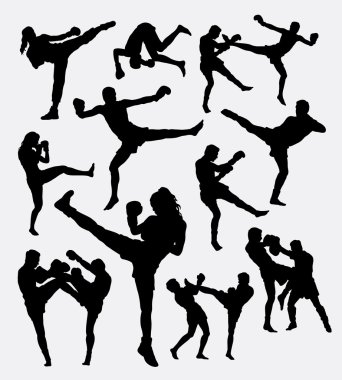 Muay Thai kick boxing fighter silhouettes