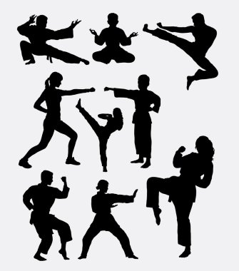 Martial art training male and female silhouettes clipart