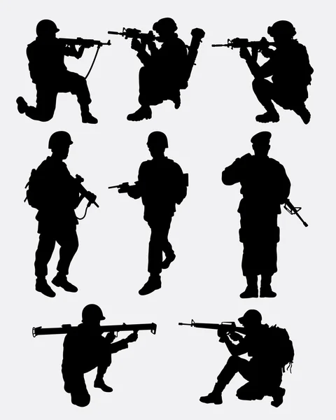 Silhouettes d'entraînement militaire de l'armée — Image vectorielle