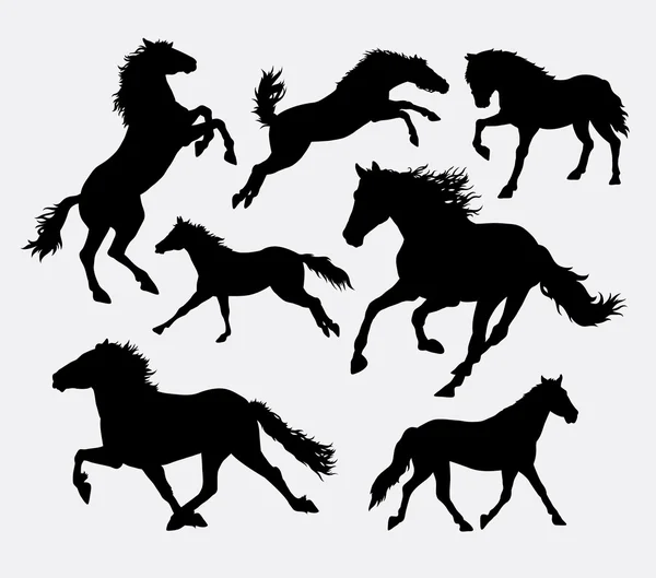 Horse action pose silhouettes — ストックベクタ