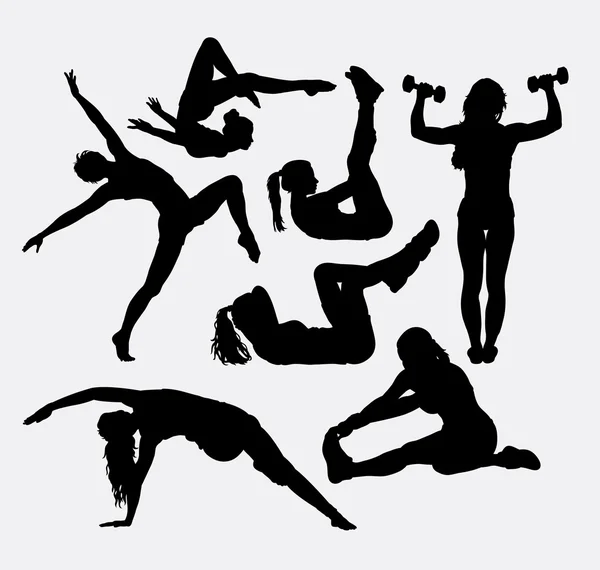 Sport action male and female silhouettes — Stockvector