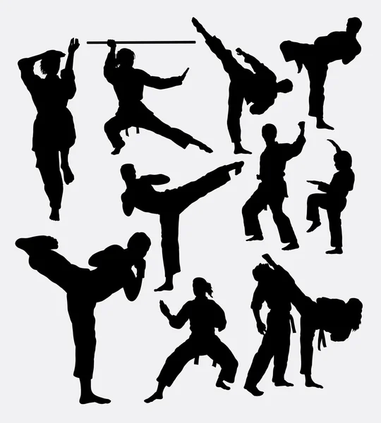 Karate Kampf Kampfkunst Silhouetten — Stockvektor