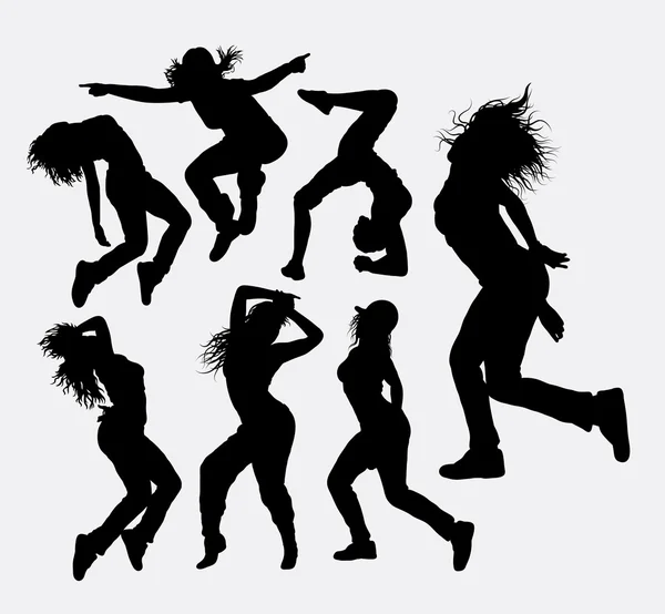 Dancing freestyle female dancer silhouettes — ストックベクタ
