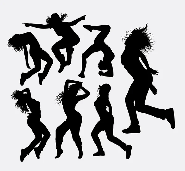 Dancing freestyle female dancer silhouettes — Stock vektor