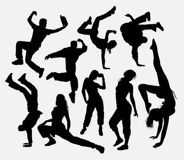 Freestyle dance male and female silhouettes — Stockvector