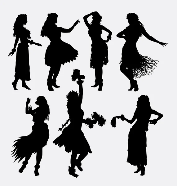 Hula girl activity silhouettes — Stock Vector