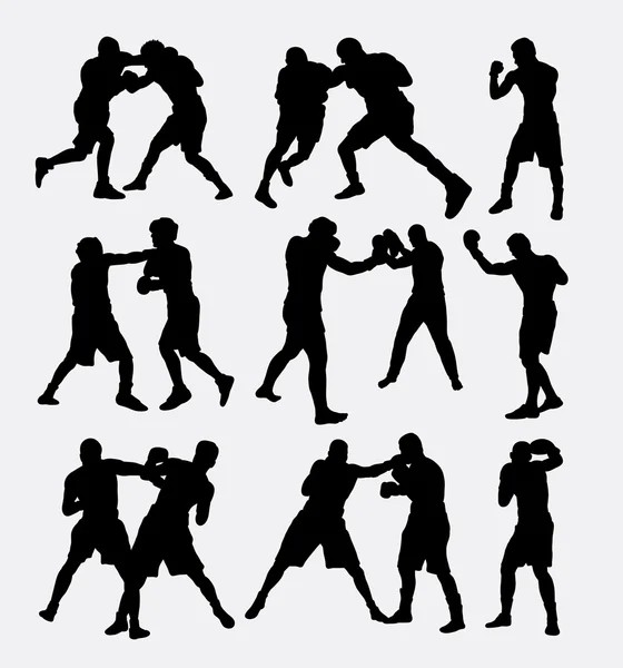 Lucha contra el boxeo siluetas duelo — Vector de stock