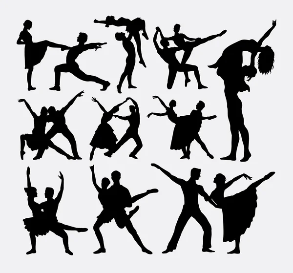 Couple danseur romantique danse silhouette — Image vectorielle