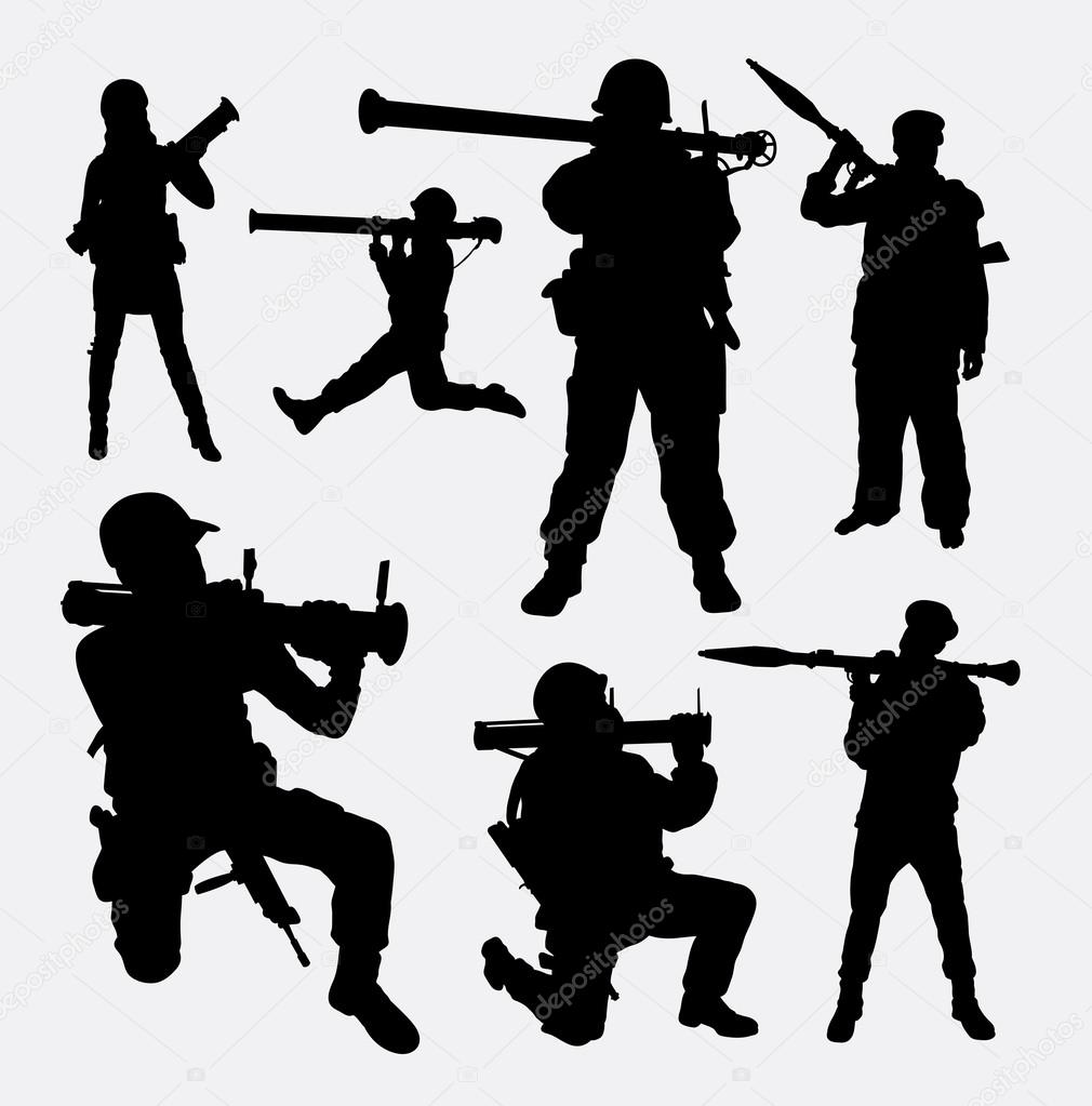 Bazooka army, military male and female silhouette. Good use for symbol, logo, web icon, mascot, game element, sticker, or any design you want. Easy to use.