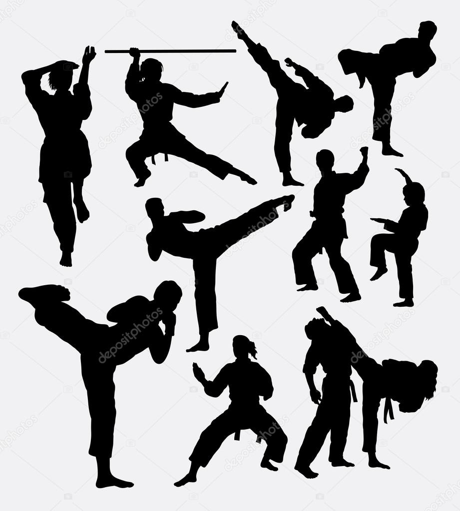 Karate fight martial art silhouettes
