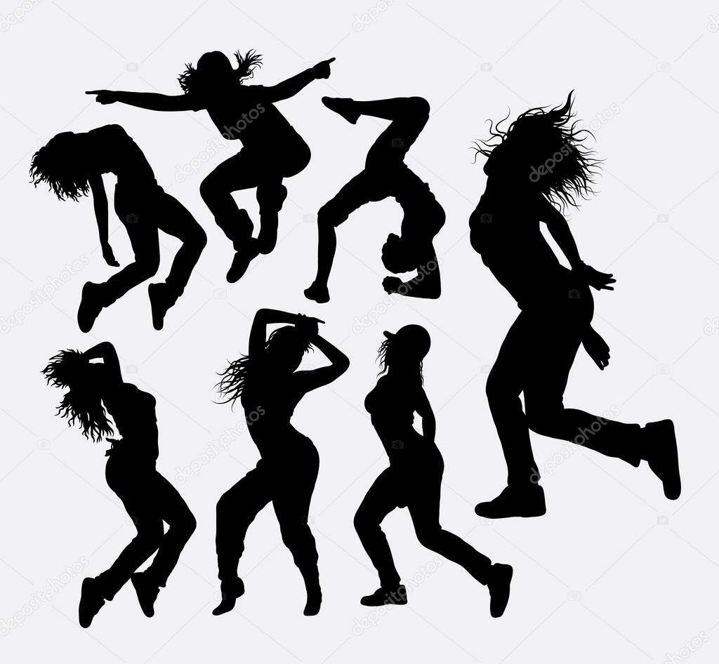 Dancing freestyle female dancer silhouettes Stock Vector by ©Cundrawan703  94306794, image size:1024x946