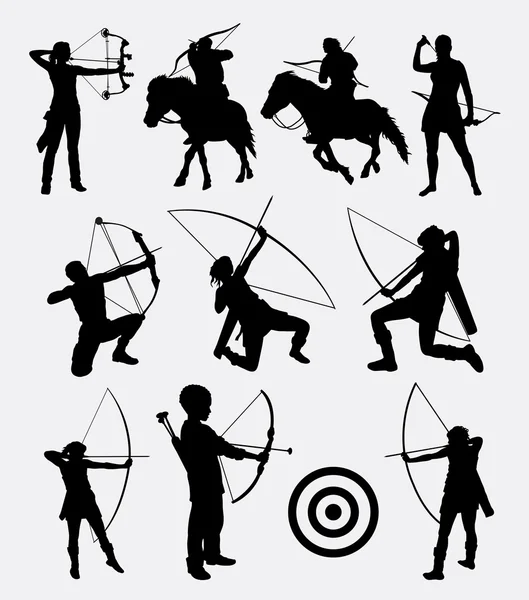 Archery dart people sport silhouette — Stock Vector