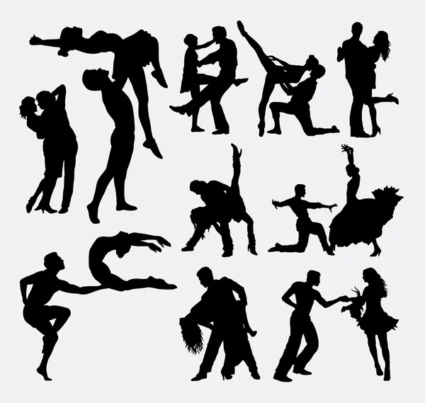 Happy dance couple silhouette masculine et féminine — Image vectorielle