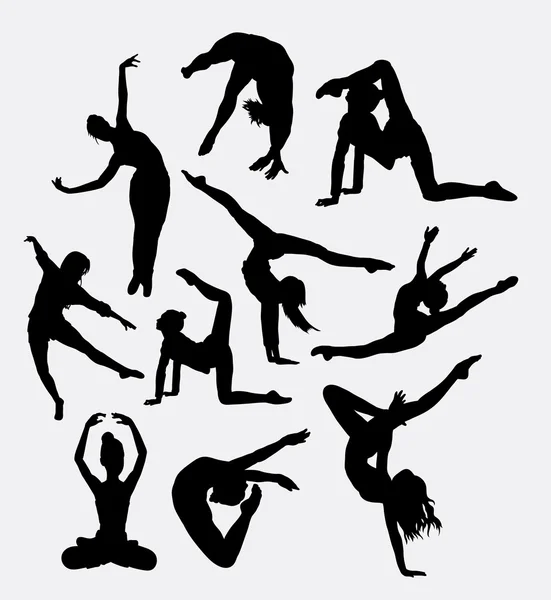 Happy dancing male and female pose silhouette — Stock vektor