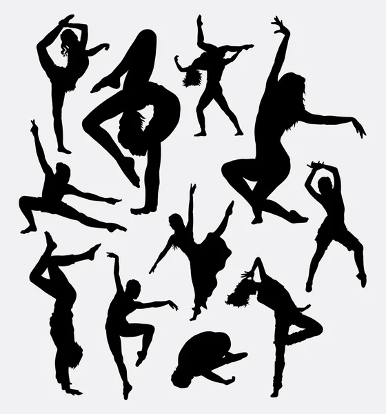 Man and women dancing pose silhouette — Stock vektor