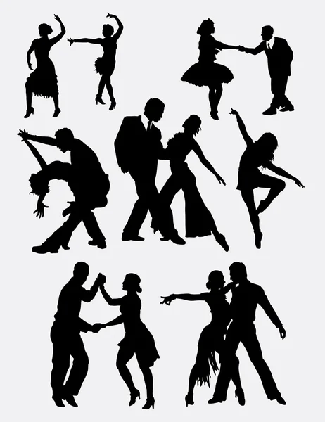 Tango salsa 2 male and female dancer silhouette — Stock Vector