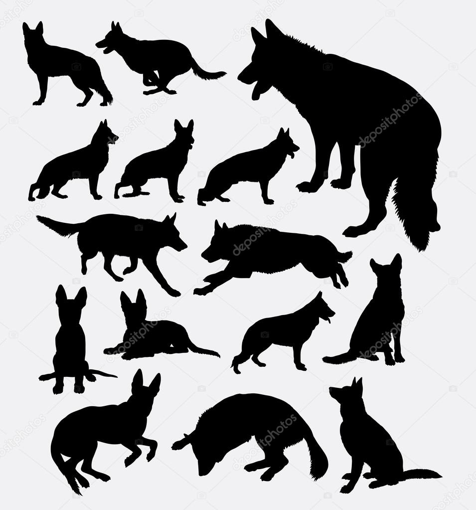 German shepherd pet dog silhouette. Good use for symbol, web icon, logo, mascot, sticker, sign, or any design you want. Easy to use.