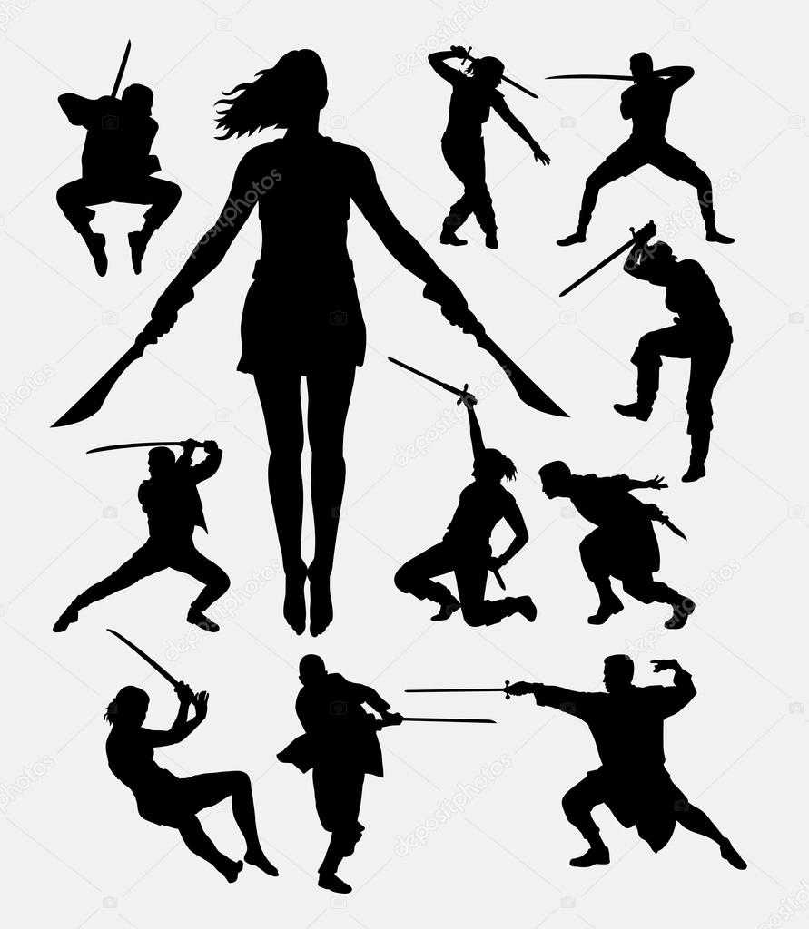 Warrior Male And Female With Weapon Silhouette Stock Vector Image By C Cundrawan703 99227282