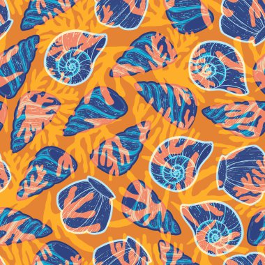 Düz yüzey desenli, düz ve düz renklerde deniz kabukları. Güzel kabuk desenleri yaz ve herhangi bir plaj teması için mükemmel..