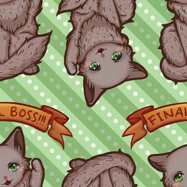 Söt Illustration Med Fluffig Katt Med Dess Tass Upp Vill — Stockfoto