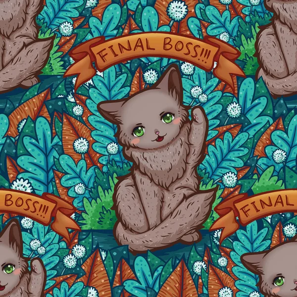 Aranyos Illusztráció Egy Bolyhos Macskával Aminek Felemelte Mancsát Szembe Akarsz — Stock Vector