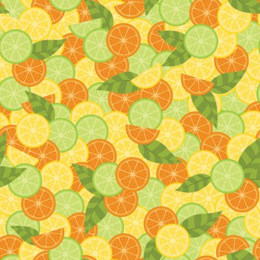 Portakallar, limonlar, limonlar gibi turunçgillere ilham veren güzel, pürüzsüz bir yüzey deseni tasarımı. Yaz için harika, tatlı ve ekşi bir desen..