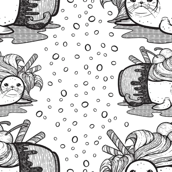 Cute Illustration Seamless Surface Pattern Design Seal Cup Sundae Cute — Stock Photo, Image