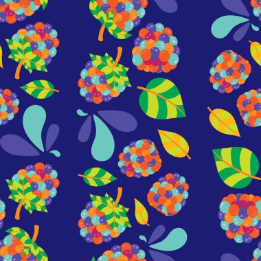 Taze ve lezzetli, ahududulu, dikişsiz bir desen. Tatlı, yuvarlak ve sulu meyvelerle dolu şirin desenli bir tasarım. Yapraklar ve birkaç damla su ile tamamlanmış..