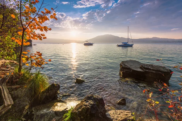 Sunset bulvarında göl Attersee — Stok fotoğraf