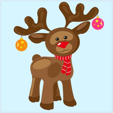 Vektör EPS 10. Kırmızı burunlu ren geyiği Rudolf.
