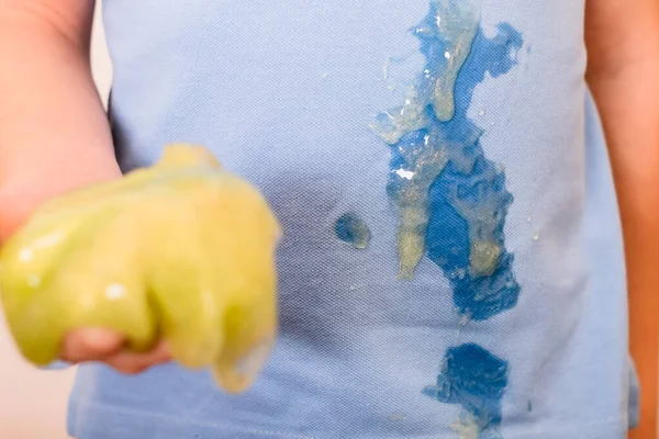 stains from slime on clothes.daily life dirty stain for wash and clean concept