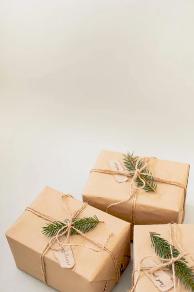 Natale Zero Sprechi Regali Imballaggio Ecologici Carta Kraft Minimalismo Posto — Foto Stock