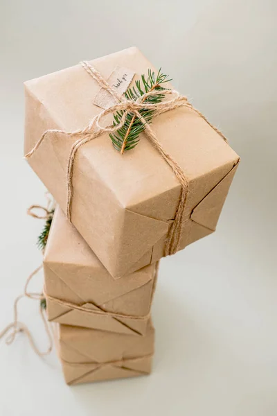 Julnoll Avfall Miljövänliga Förpackningar Gåvor Kraftpaper Minimalism Plats För Text — Stockfoto
