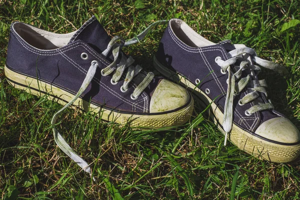 Schmutzige Grasflecken Auf Schuhen Hochwertiges Foto — Stockfoto