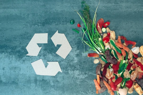 有机废物回收标志 垃圾分类 对环境负责的行为 生态概念 平躺在地上 尽收眼底 高质量的照片 — 图库照片