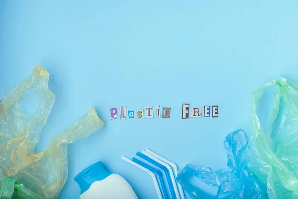 Kata Kata Bebas Plastik Dipotong Dari Majalah Tiang Datar Dengan — Stok Foto