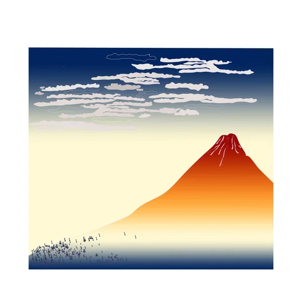 Όρος Fuji στην Ιαπωνία εικονογράφηση διάνυσμα τοπίο. Edo περίοδο ιαπωνικό σχέδιο ρετρό αφίσα. Επίπεδη σχεδίαση. — Διανυσματικό Αρχείο