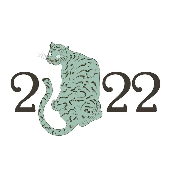 Ano novo chinês 2022 ano de ilustração do vetor do tigre azul isolado no branco. Ano de tigre de água. — Vetor de Stock