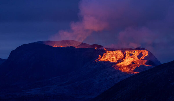 Fagradalsfjall, Iceland - June 11th, 2021: volcano eruption near