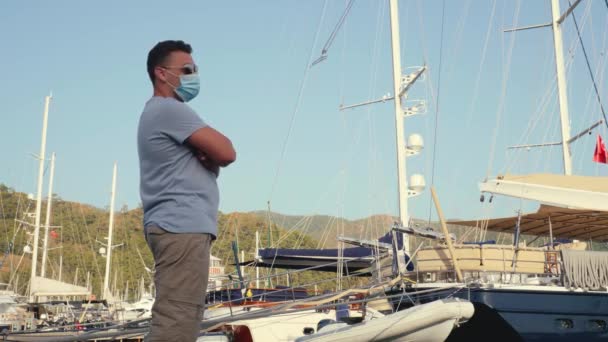 Man with sailing yachts — Stock Video