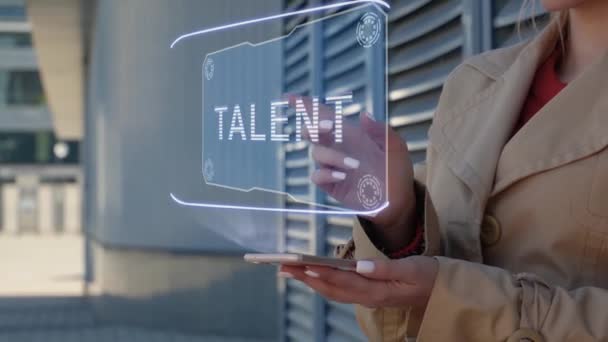 Empresária interage HUD Talento — Vídeo de Stock