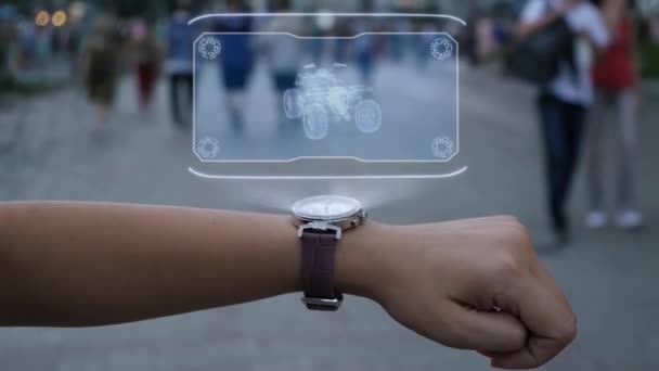 Mão feminina com holograma quad bike — Vídeo de Stock